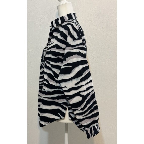 Express Women Size S Zebra Print Boyfriend Poplin Portofino Shirt Career - Picture 3 of 13